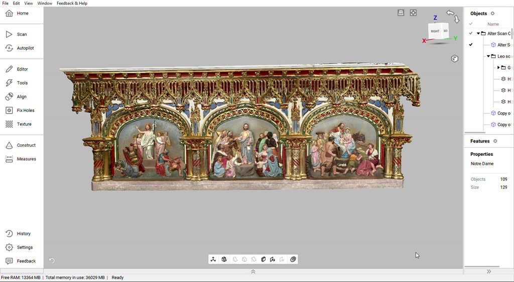 A full colour scan of a carved and gilded altar open in Artec Studio