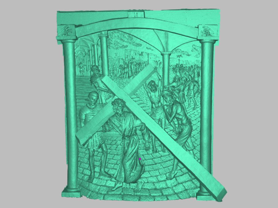 A sculpted relief panel as a finished mesh