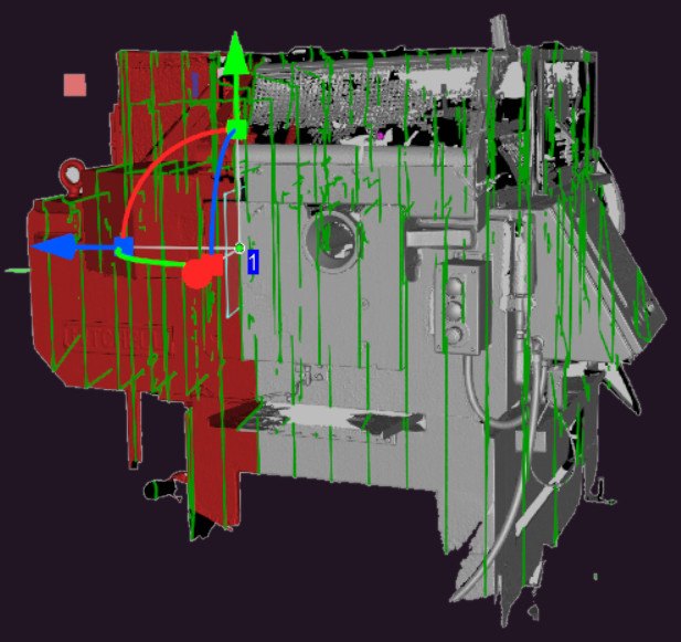 Section planes cut through a scanned machine in Artec Studio